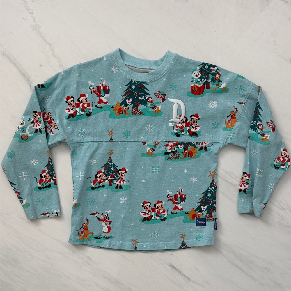 EUC Kids Disney Christmas Spirit Jersey Long Sleeve Tee Size Medium 7/8